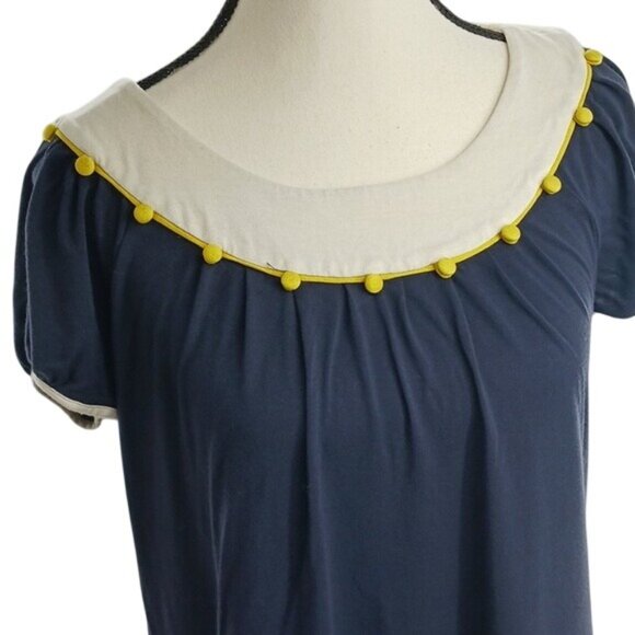 BCBGMaxAzria Blouse Blue Smocked Button Detail Short Sleeve Mid Century Size S - Picture 3 of 8